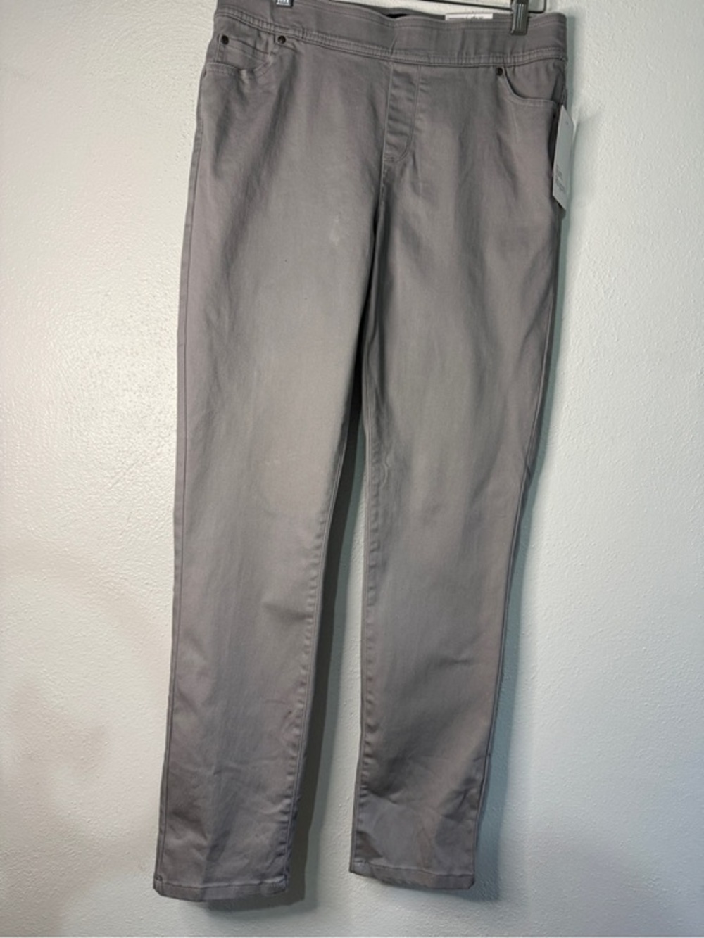 Kim Rogers Pewter Pull-On Denim Pants w/Tummy Panel. Sz 10 AVG. NWT.